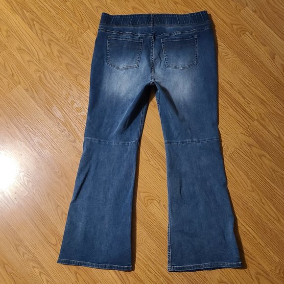 SOFT SURROUNDINGS PULL-ON FLARE JEANS HIGH RISE ELASTIC WAIST STRETCH DENIM sz L - Picture 4 of 7